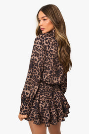 Leopard Printed Ruched Frill Skirt Mini Dress