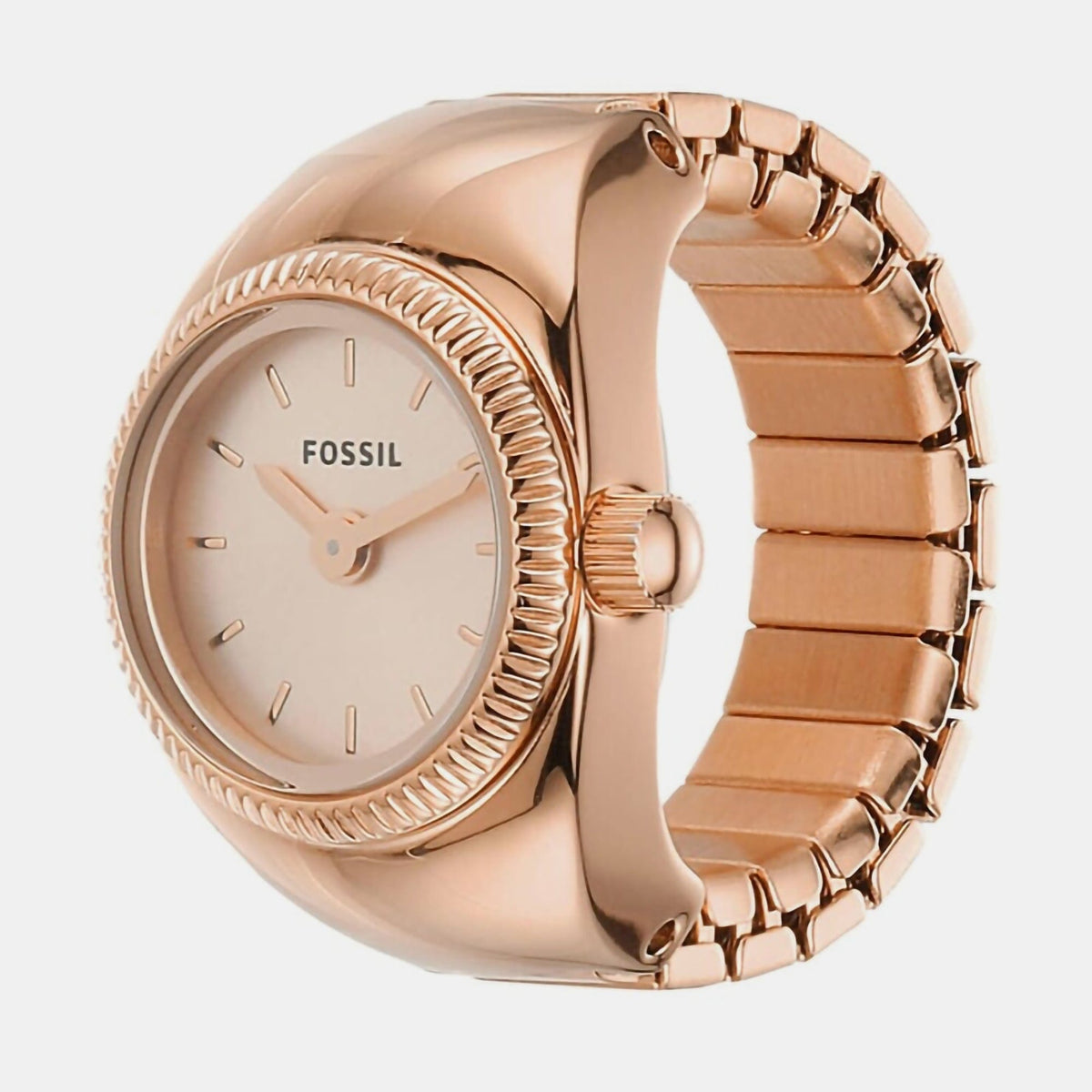 Fossil Watch Ring Women Quartz Pink Dial Analog Stainless Steel Watch Es5247