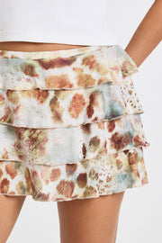 Floral Printed Tierred Ruffle Skirt With Built In Short