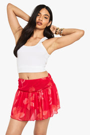 Floral Printed Mesh Mini Skirt