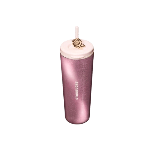 Starbucks "Floral Rose Garden" Insulated Tumbler — Dual-Sip Glitter Cat's Eye Straw Cup (650ml)