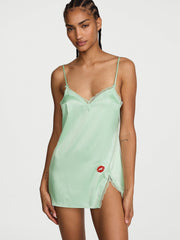 Tease Satin Lace-Trim Mini Slip Dress