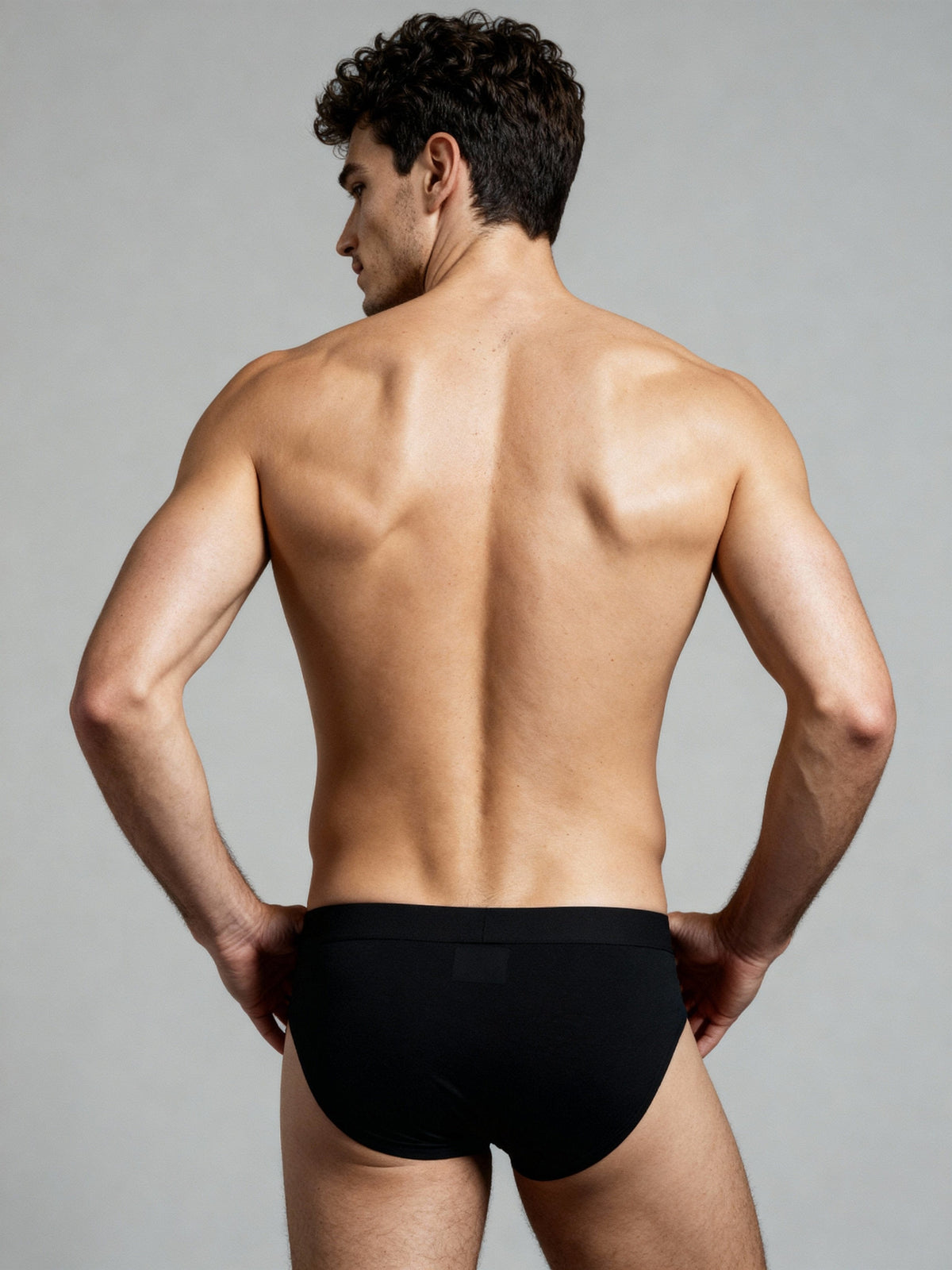Men V Cut Black Solid Luxury Elastic Trunk by Manaca