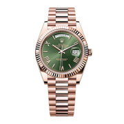 Rolex | Day-Date | 128235 | Rose gold | 36 mm | Rose gold | Green | Automatic
