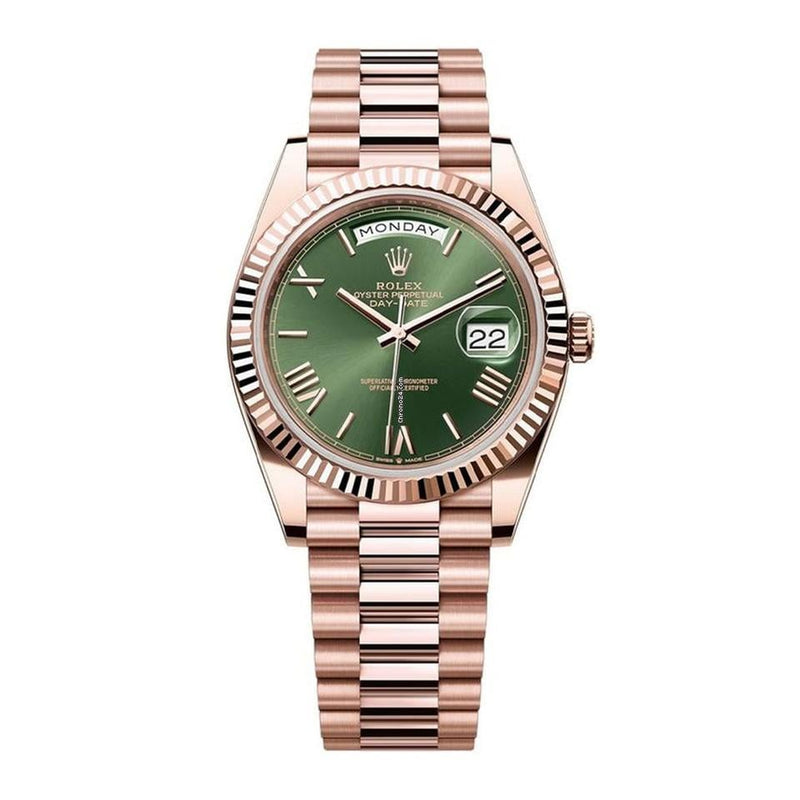 Rolex | Day-Date | 128235 | Rose gold | 36 mm | Rose gold | Green | Automatic