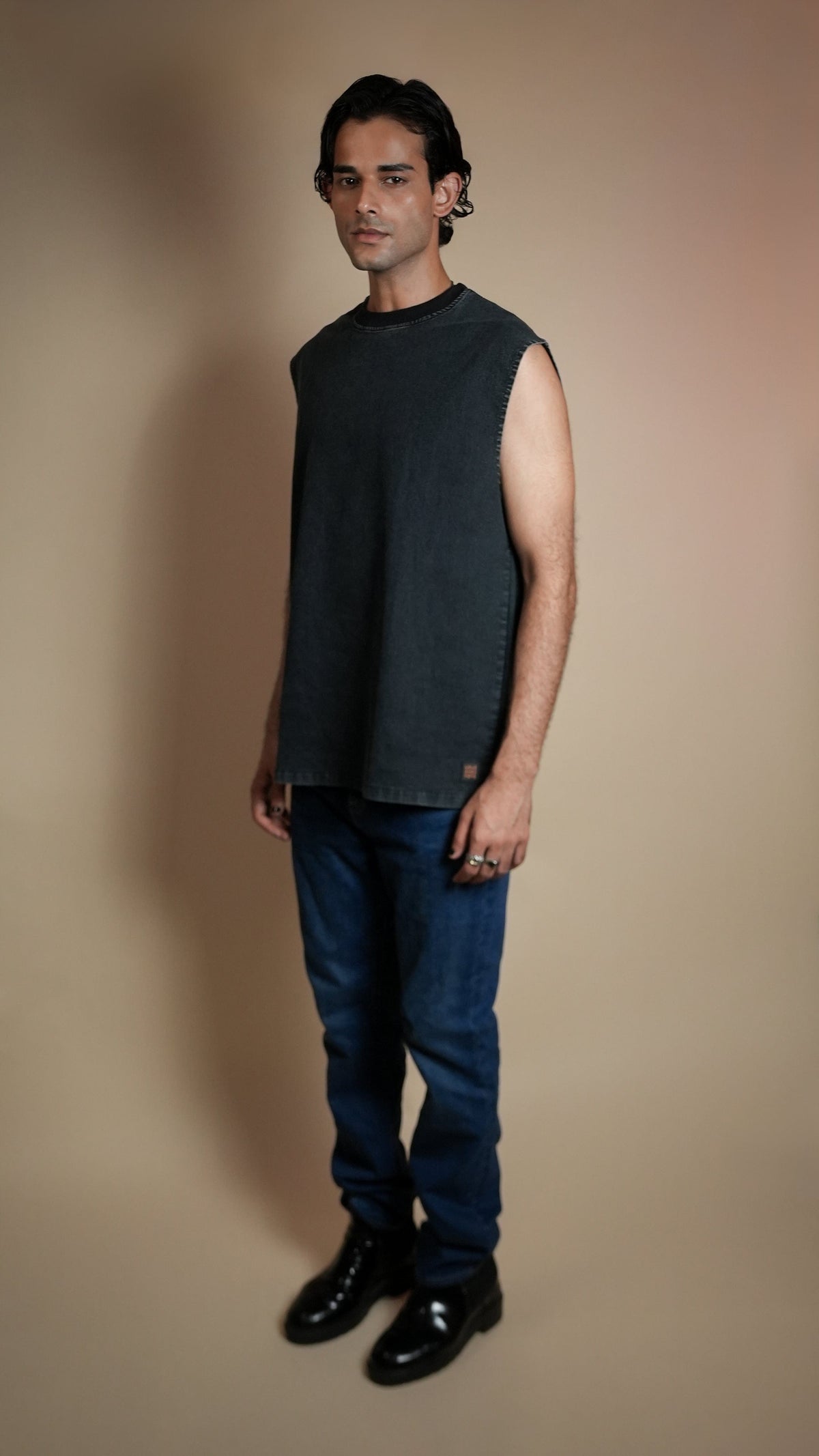 BLACK DENIM MEN'S TANK TOP