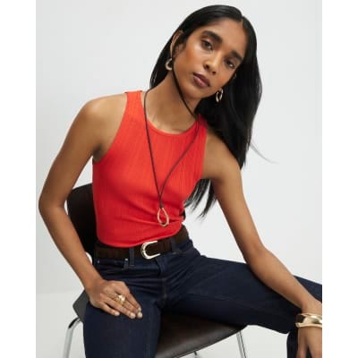 Red Ribbed Knitted Vest Top