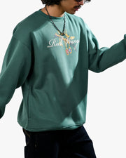 Rich Wings - Teal Oversized Printed Sweatshirt
