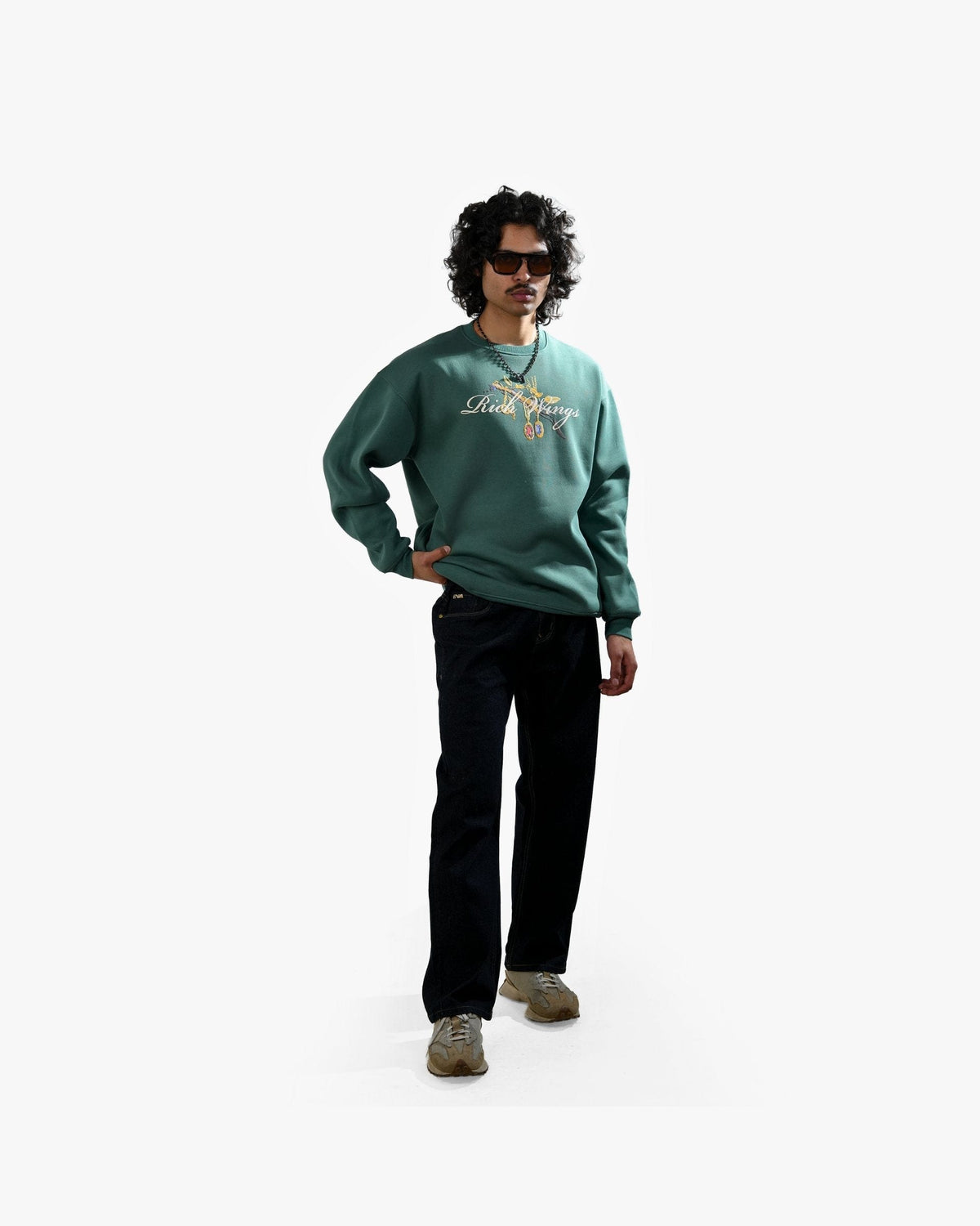 Rich Wings - Teal Oversized Printed Sweatshirt