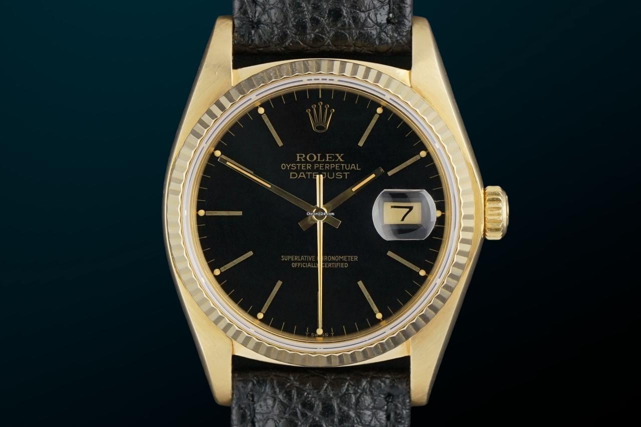 Rolex | Datejust | 16018 | Yellow gold | 36 mm | Leather | Black | Automatic