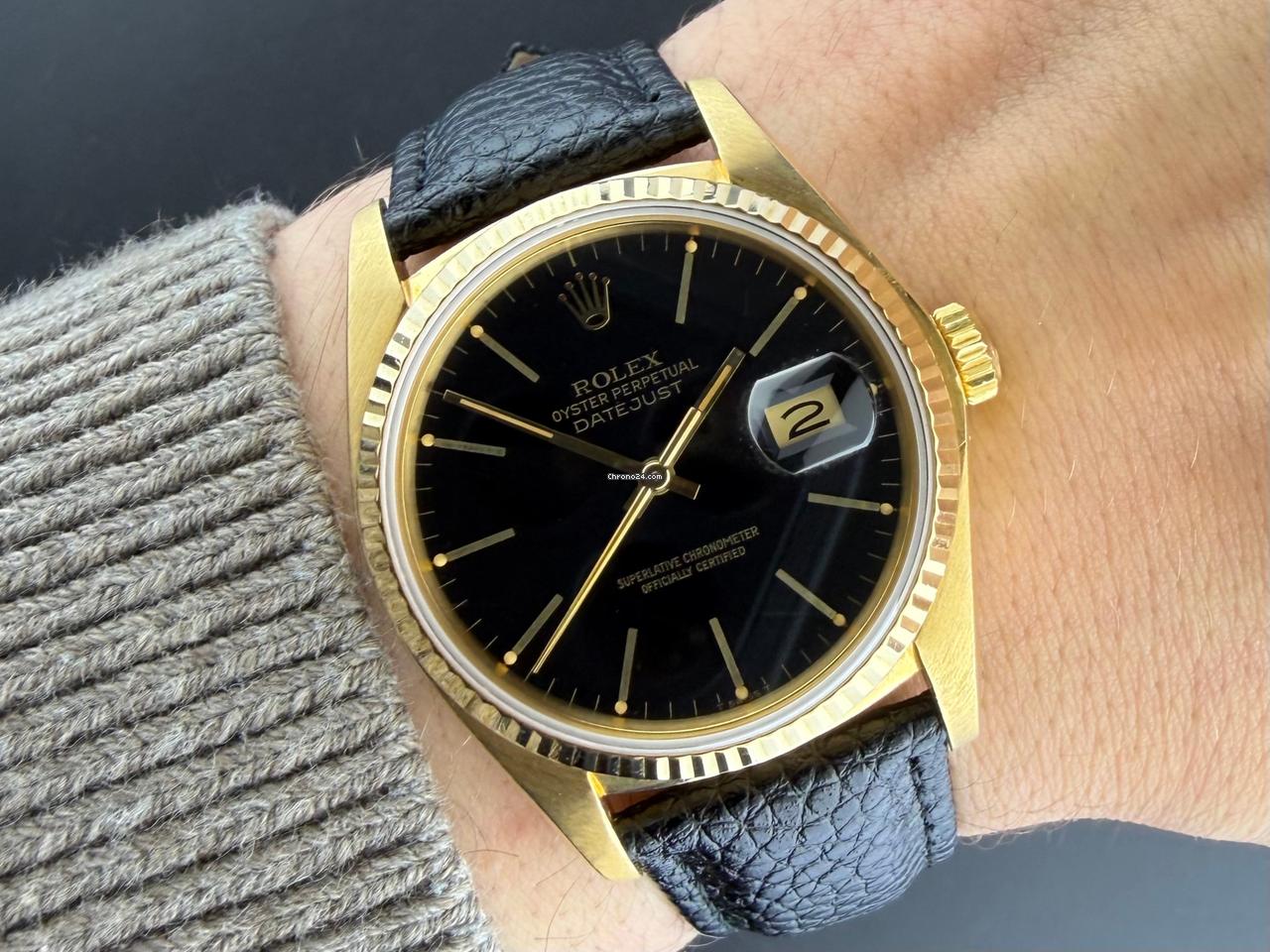 Rolex | Datejust | 16018 | Yellow gold | 36 mm | Leather | Black | Automatic