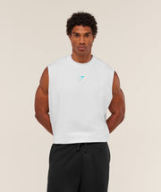 Gymshark Power Cut Off Tank - GS White/GS Brand Blue