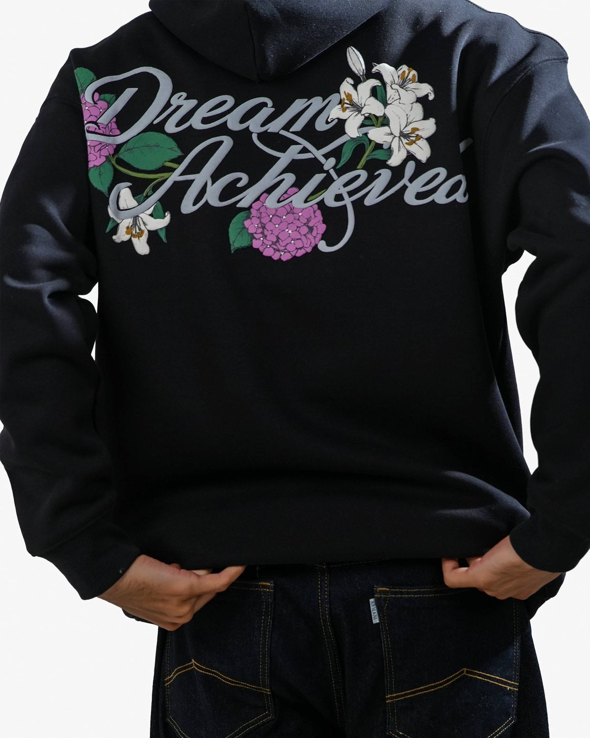 Dream Achieved - Black Oversized Printed Hoodie