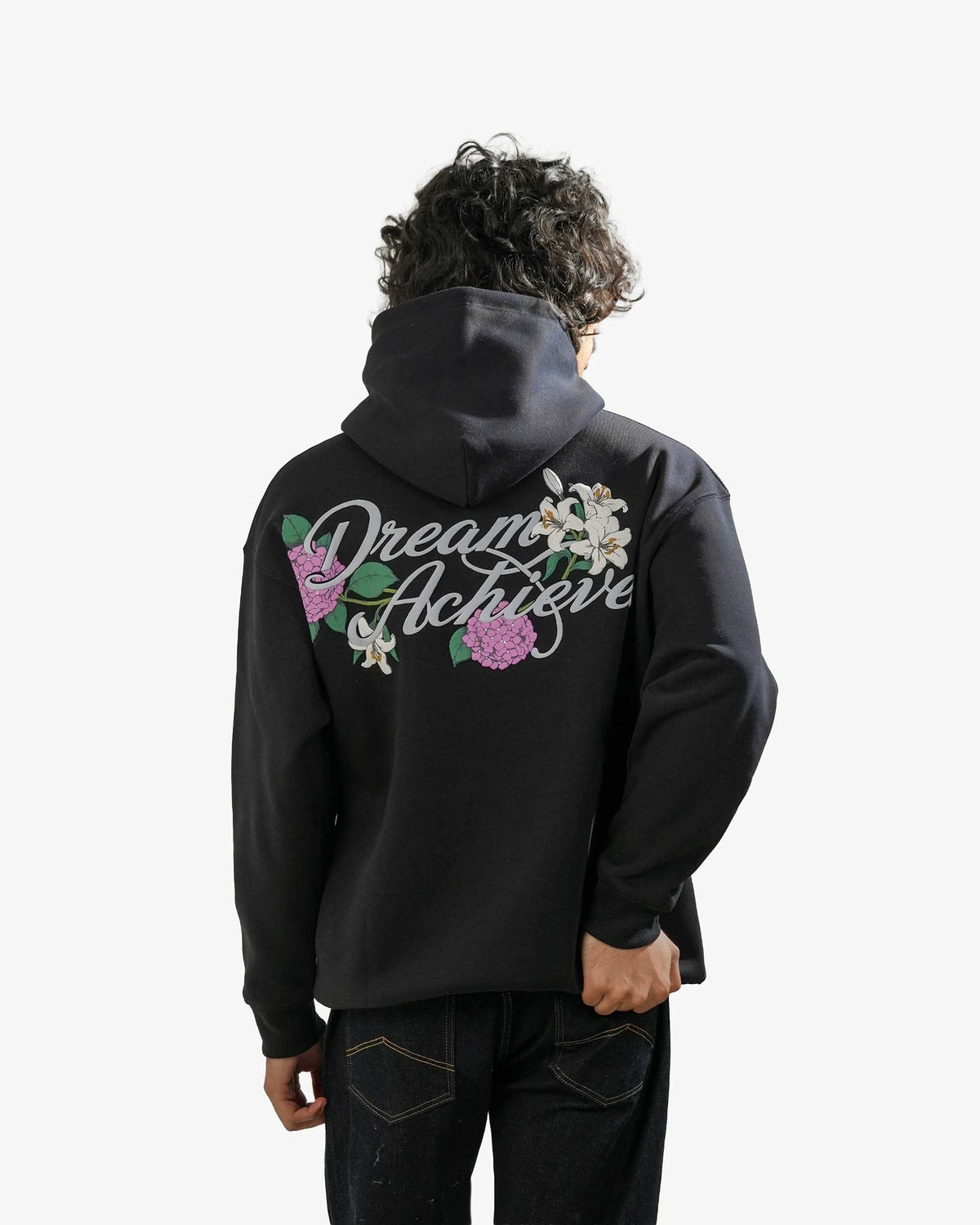 Dream Achieved - Black Oversized Printed Hoodie