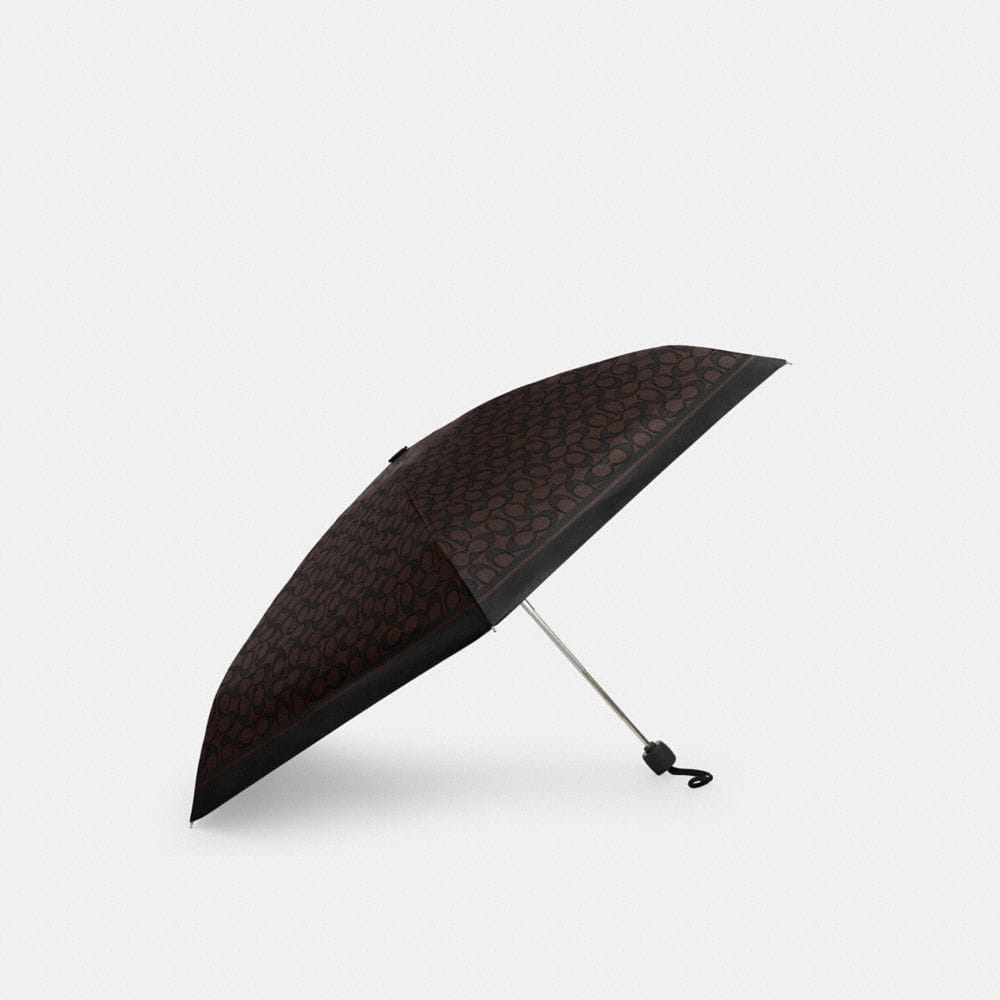 Coach Uv Protection Mini Umbrella In Signature Print Silver Walnut Black