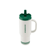 Starbucks Retro White & Green Series: Stylish, High-Capacity, Simple & Practical Stainless Steel Tumbler with Dual Drinking Openings (1189ml)