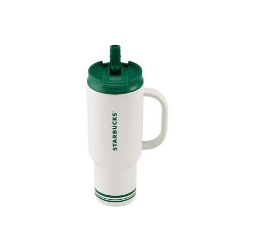 Starbucks Retro White & Green Series: Stylish, High-Capacity, Simple & Practical Stainless Steel Tumbler with Dual Drinking Openings (1189ml)
