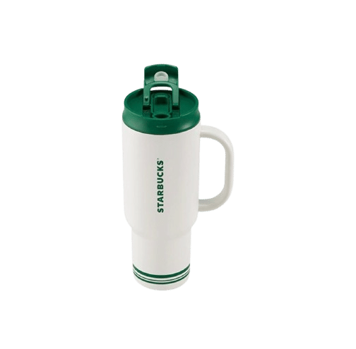 Starbucks Retro White & Green Series: Stylish, High-Capacity, Simple & Practical Stainless Steel Tumbler with Dual Drinking Openings (1189ml)