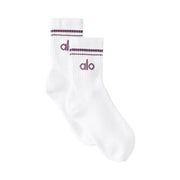 Alo Unisex Half-Crew Throwback Sock - White/Plum Kiss