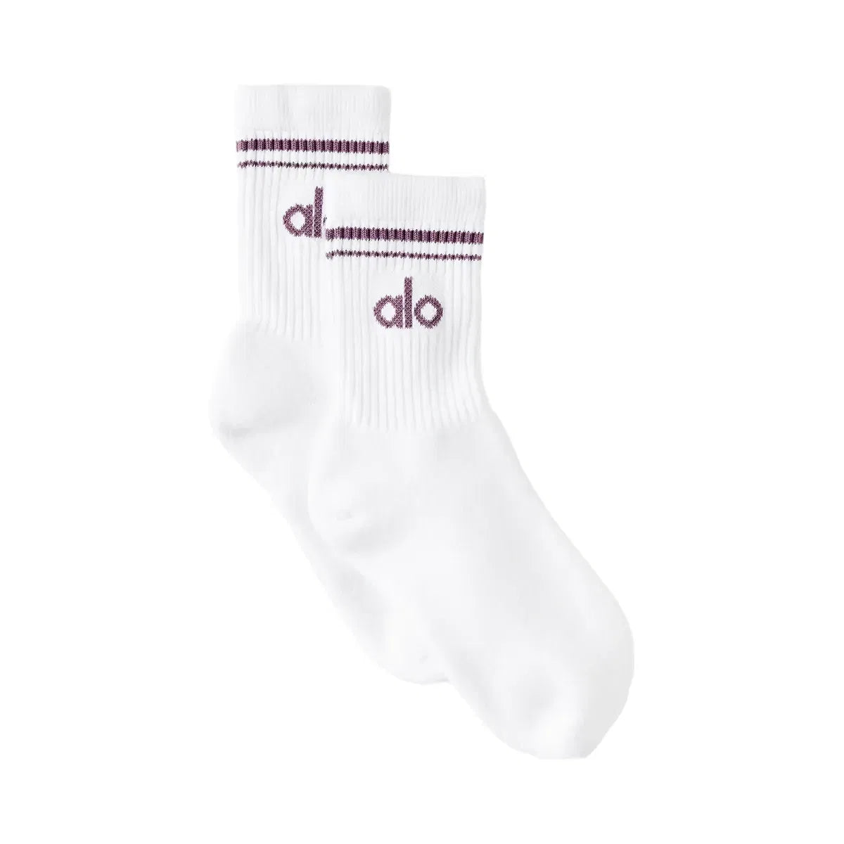 Alo Unisex Half-Crew Throwback Sock - White/Plum Kiss
