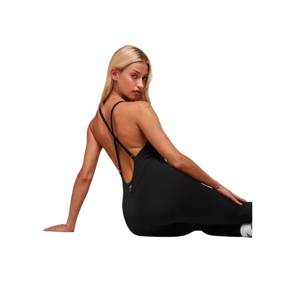 Gymshark Strappy All in One Full length Bodysuit Black/White