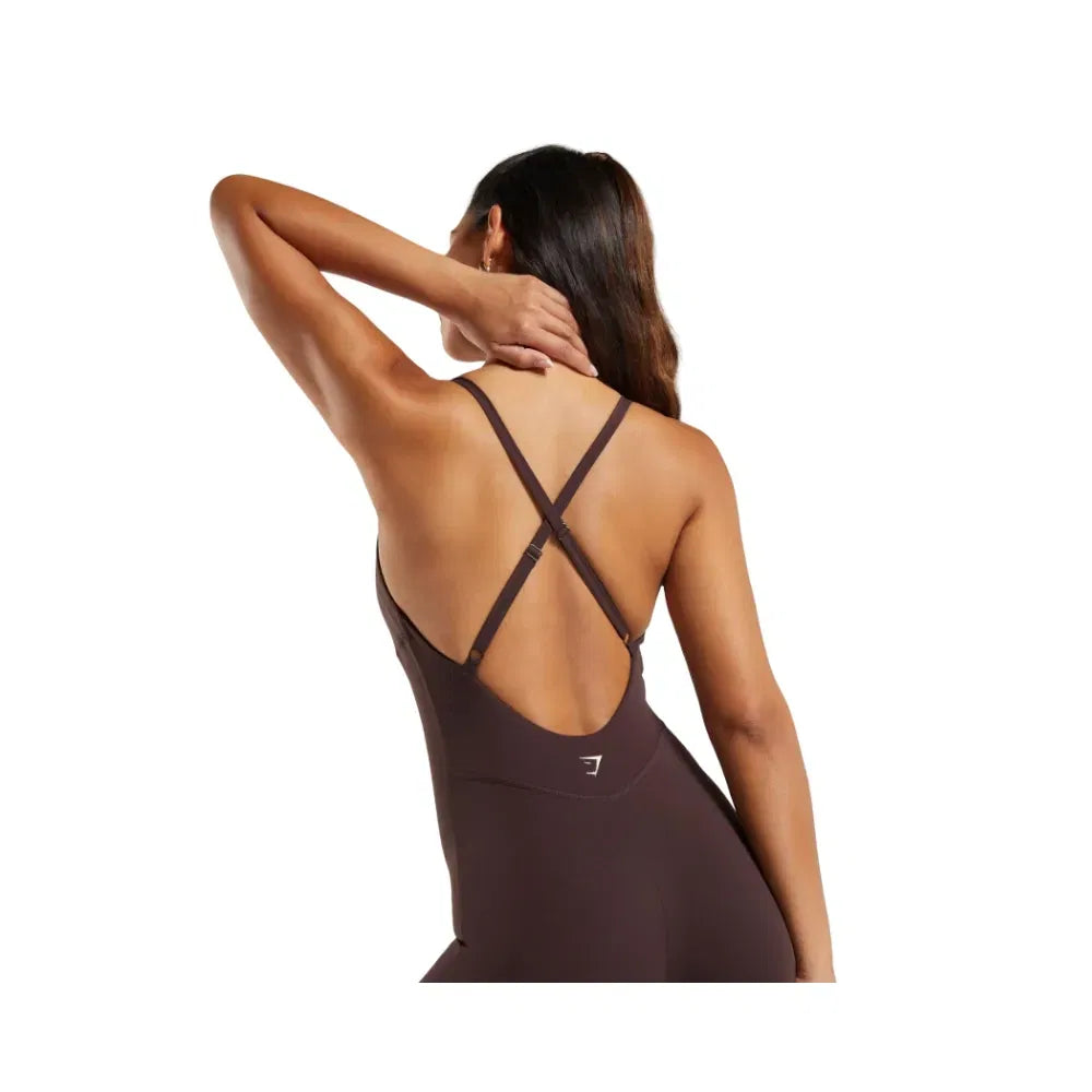 Gymshark Strappy All in One Full length Bodysuit Heritage Brown