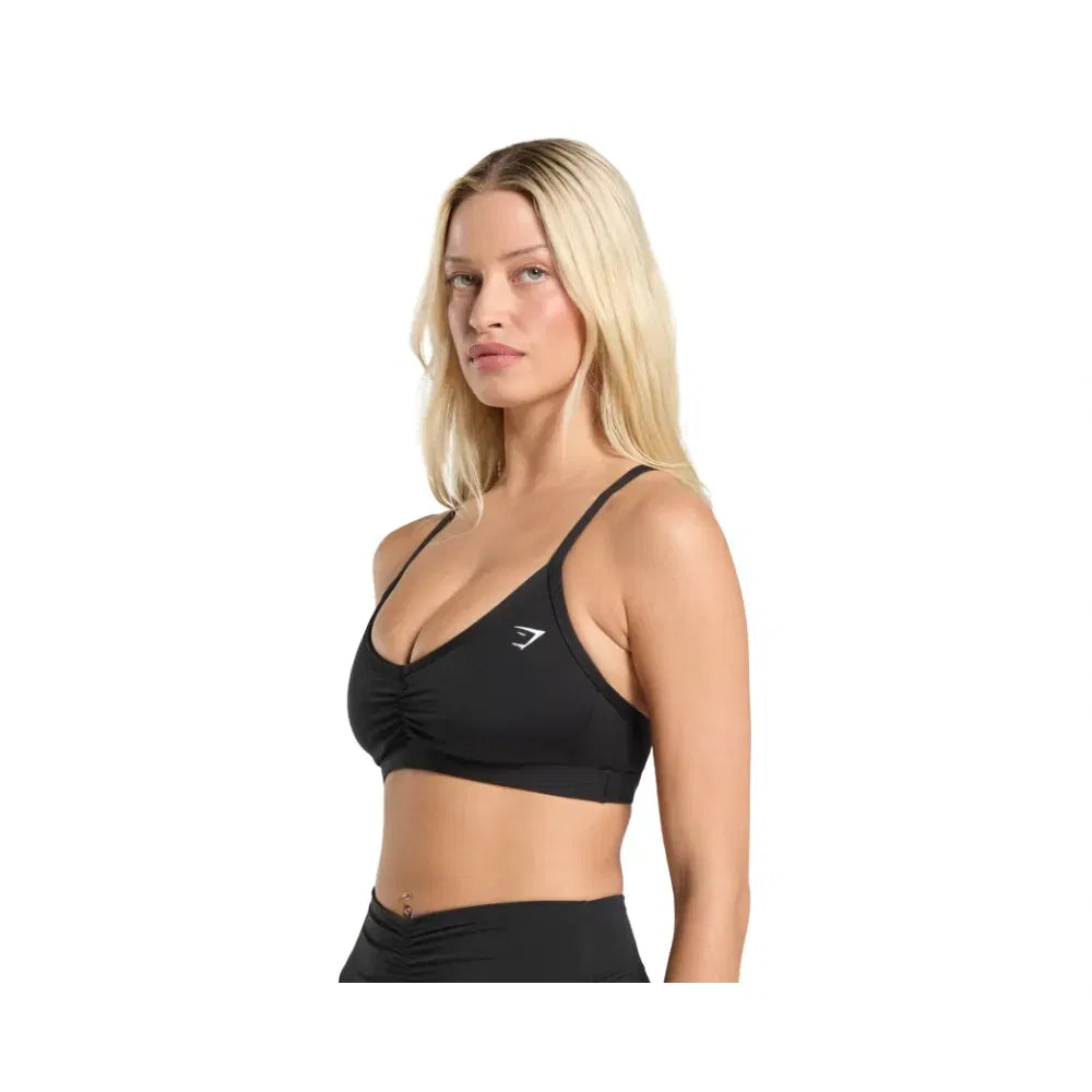 Gymshark Ruched Strappy Sports Bra Light Support Black