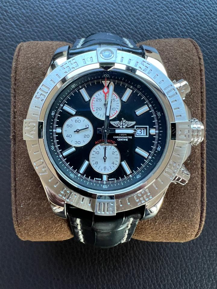 Breitling Super Avenger IINEW & LUXURY - Volcano Black ALLIGATOR strap & folding clasp