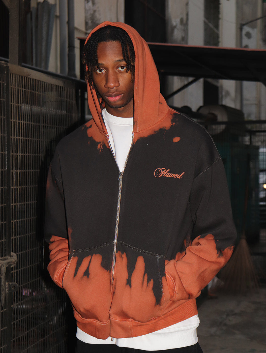 Ember Orange - Washed Oversized Zipper Hood