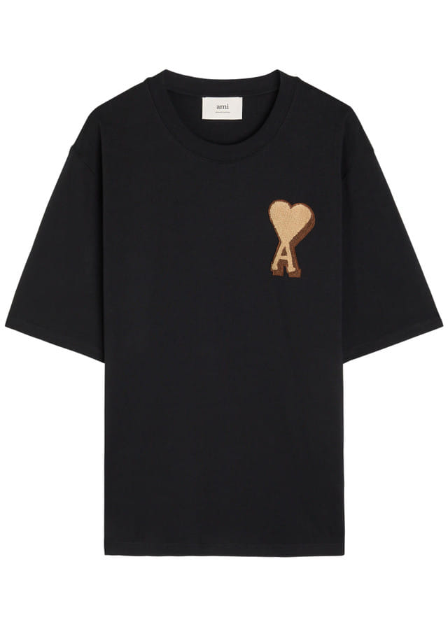 AMI Paris  Logo-appliquéd cotton black T-shirt