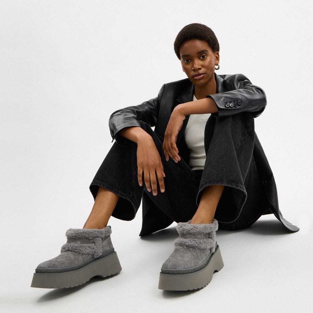 Women's Coach Christina Bootie In Signature Suede Charcoal