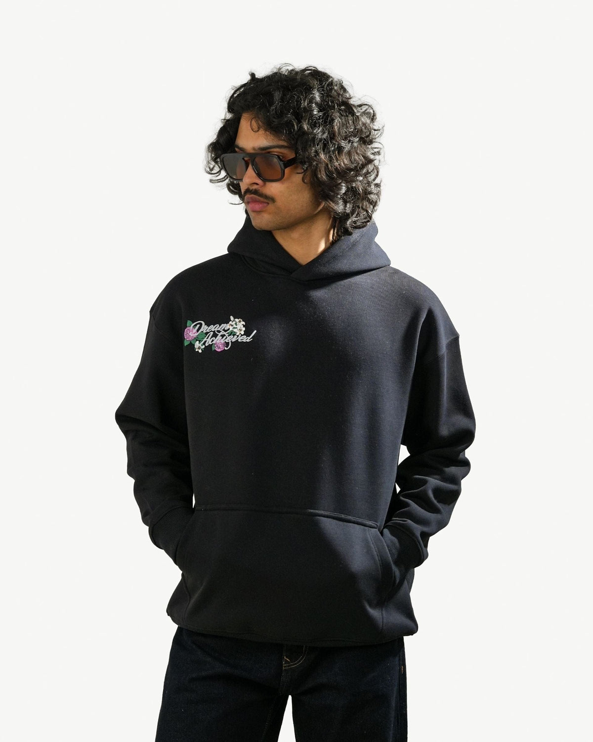Dream Achieved - Black Oversized Printed Hoodie