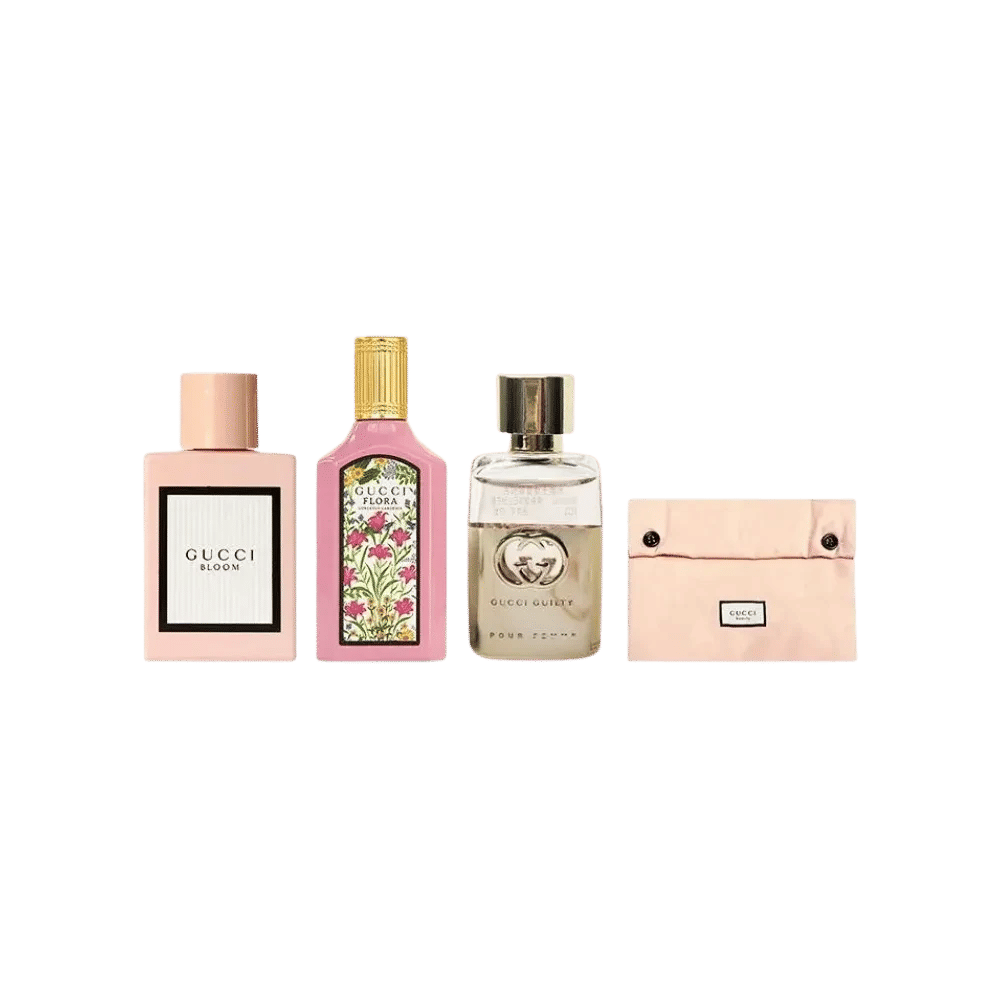 Gucci Eau de Parfum Sample Set (4 Pieces) + Makeup Bag