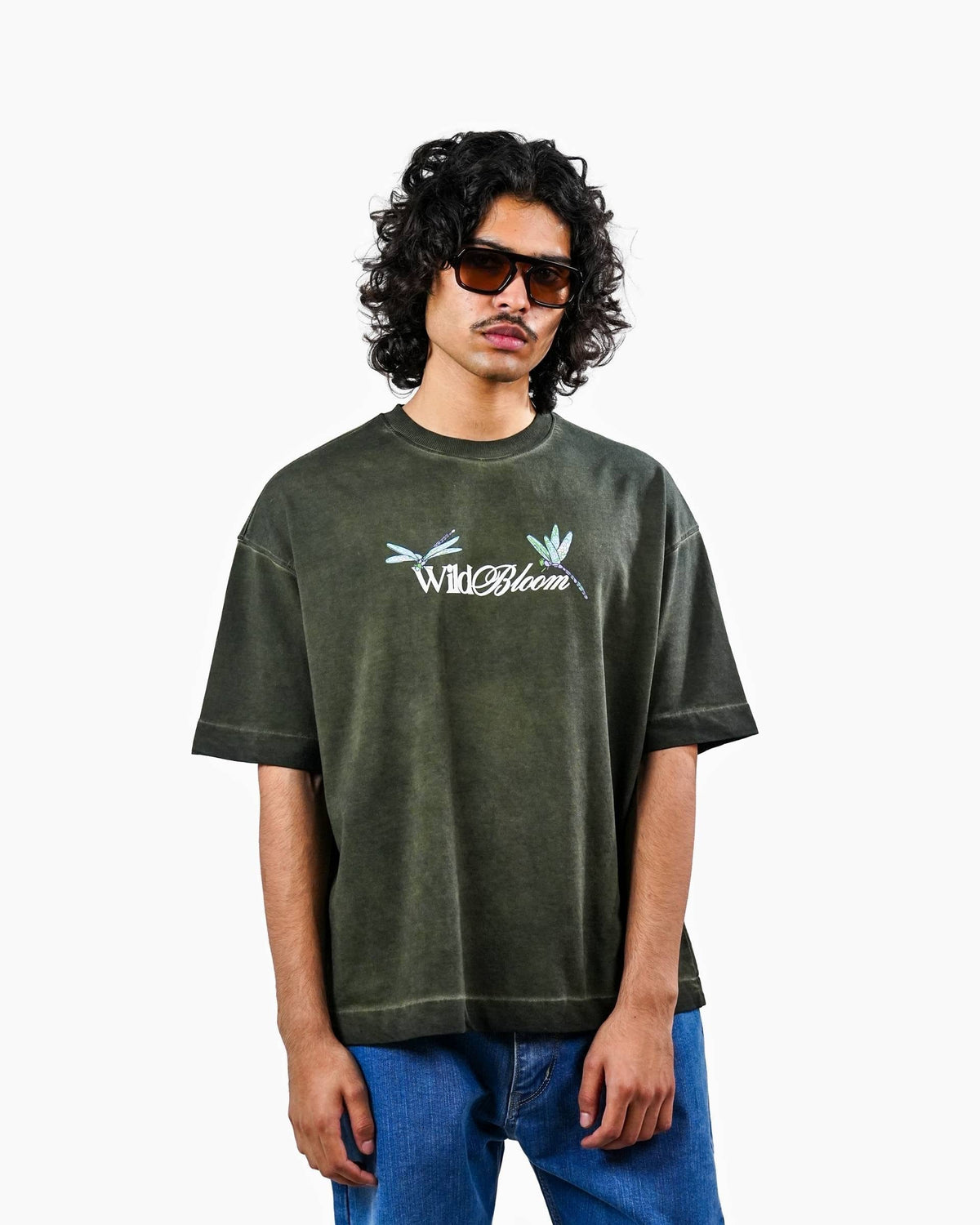 Wild Bloom Tee - Olive Washed Oversized T-shirt