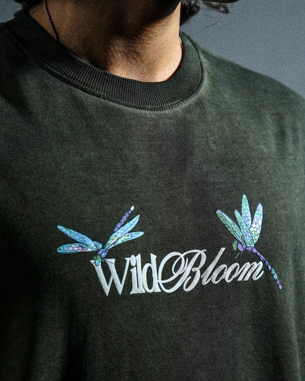 Wild Bloom Tee - Olive Washed Oversized T-shirt