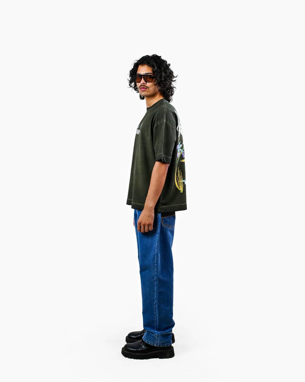 Wild Bloom Tee - Olive Washed Oversized T-shirt