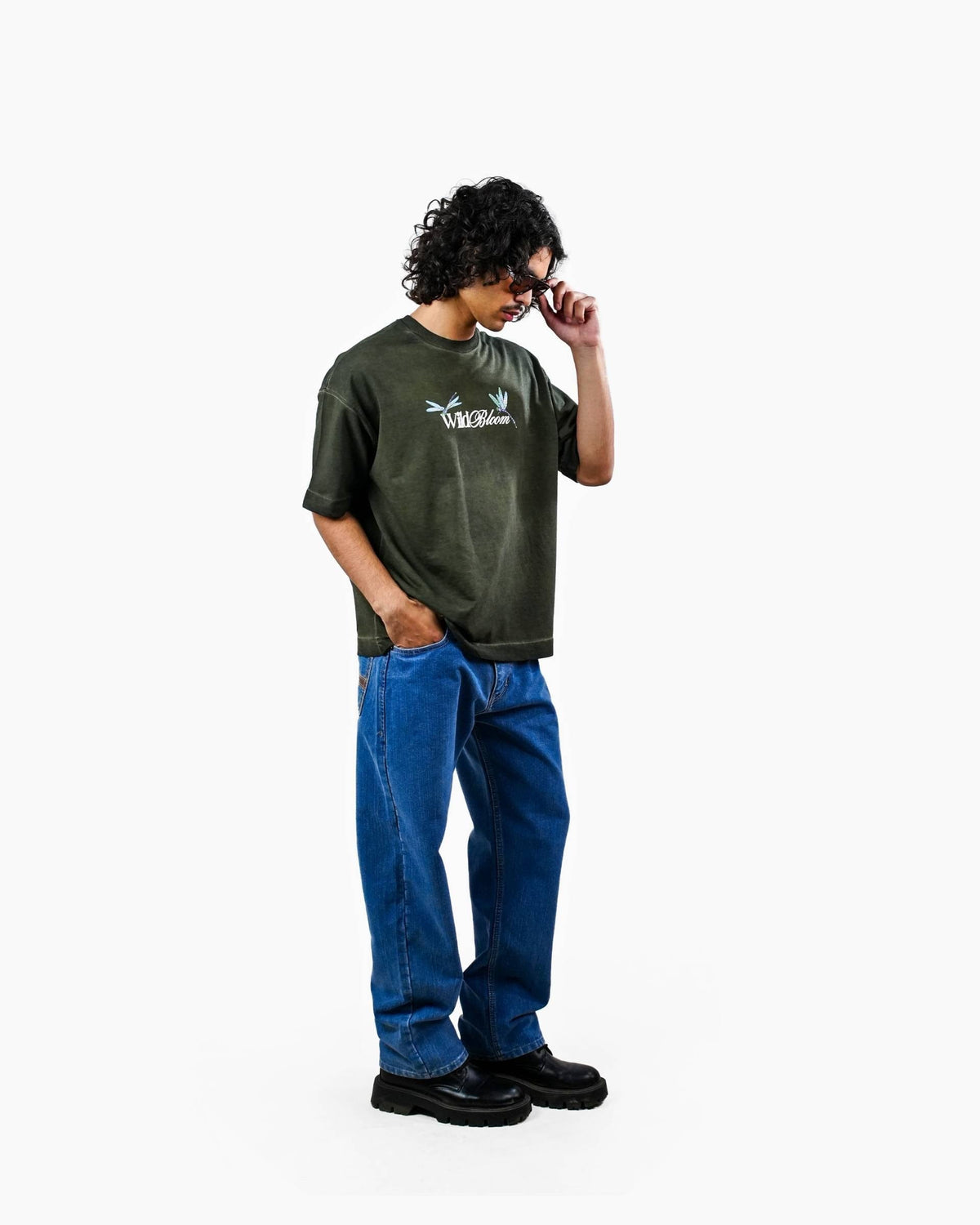 Wild Bloom Tee - Olive Washed Oversized T-shirt