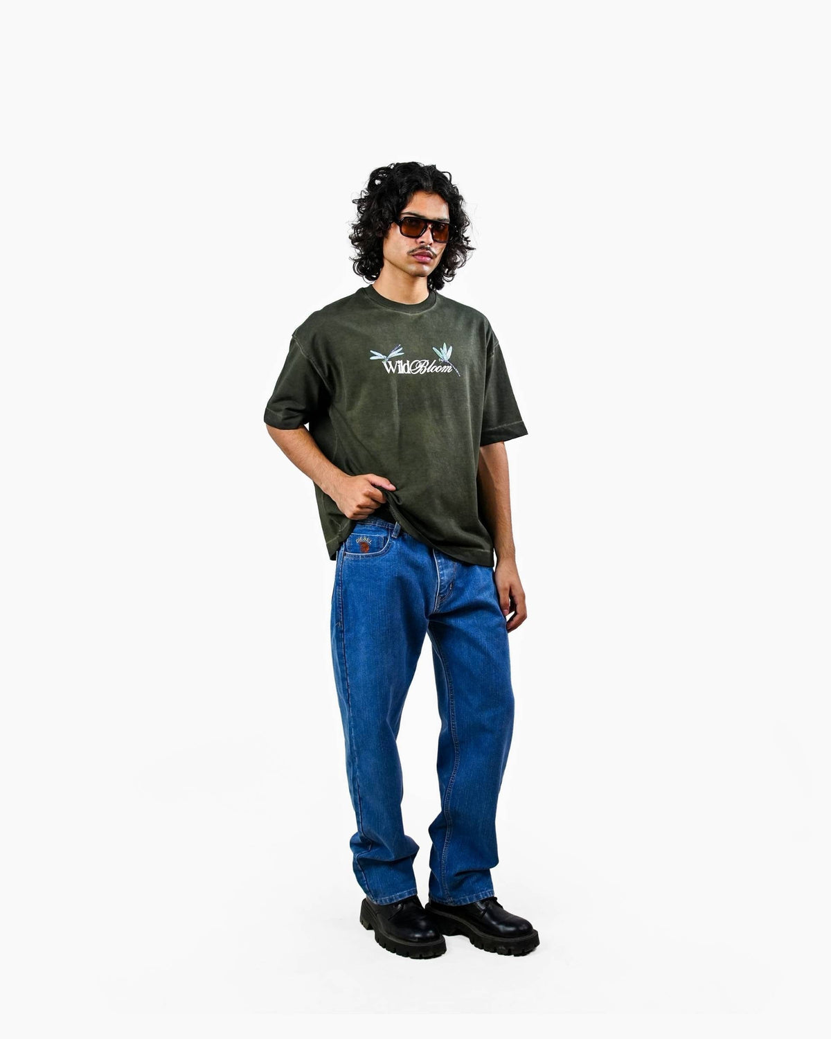 Wild Bloom Tee - Olive Washed Oversized T-shirt