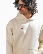 Love Me More - Cream Printed Oversized Hoodie