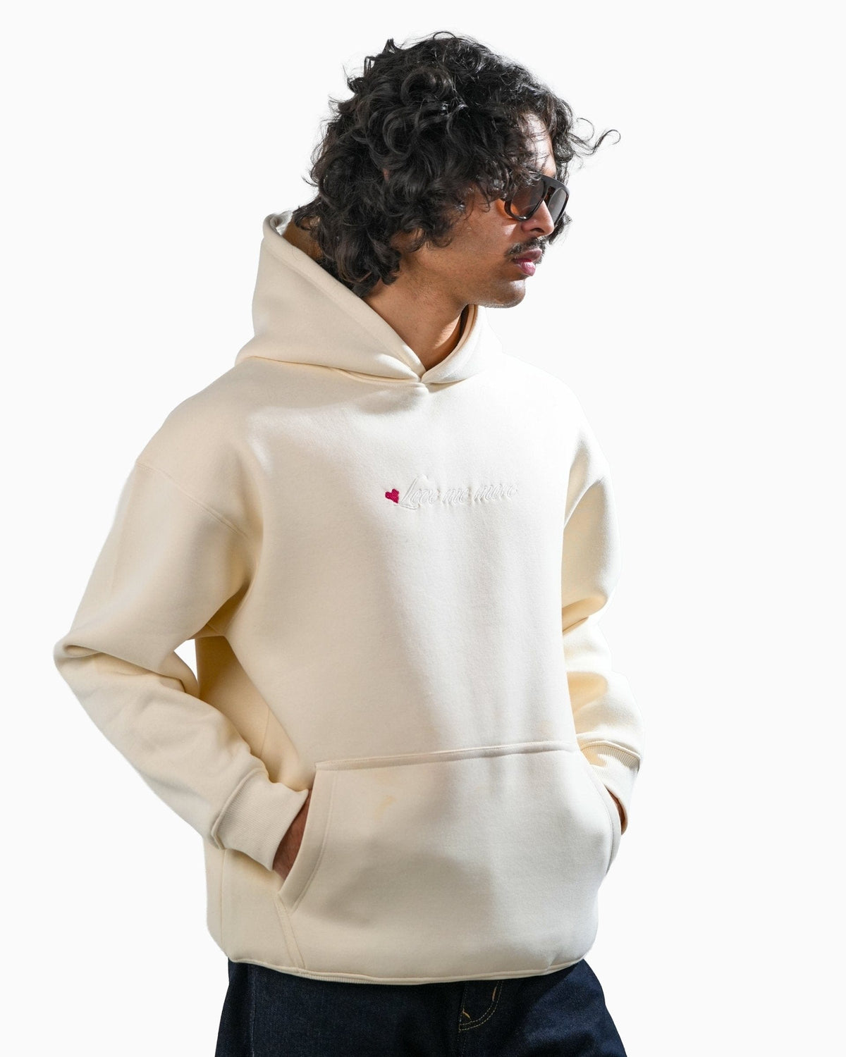Love Me More - Cream Printed Oversized Hoodie