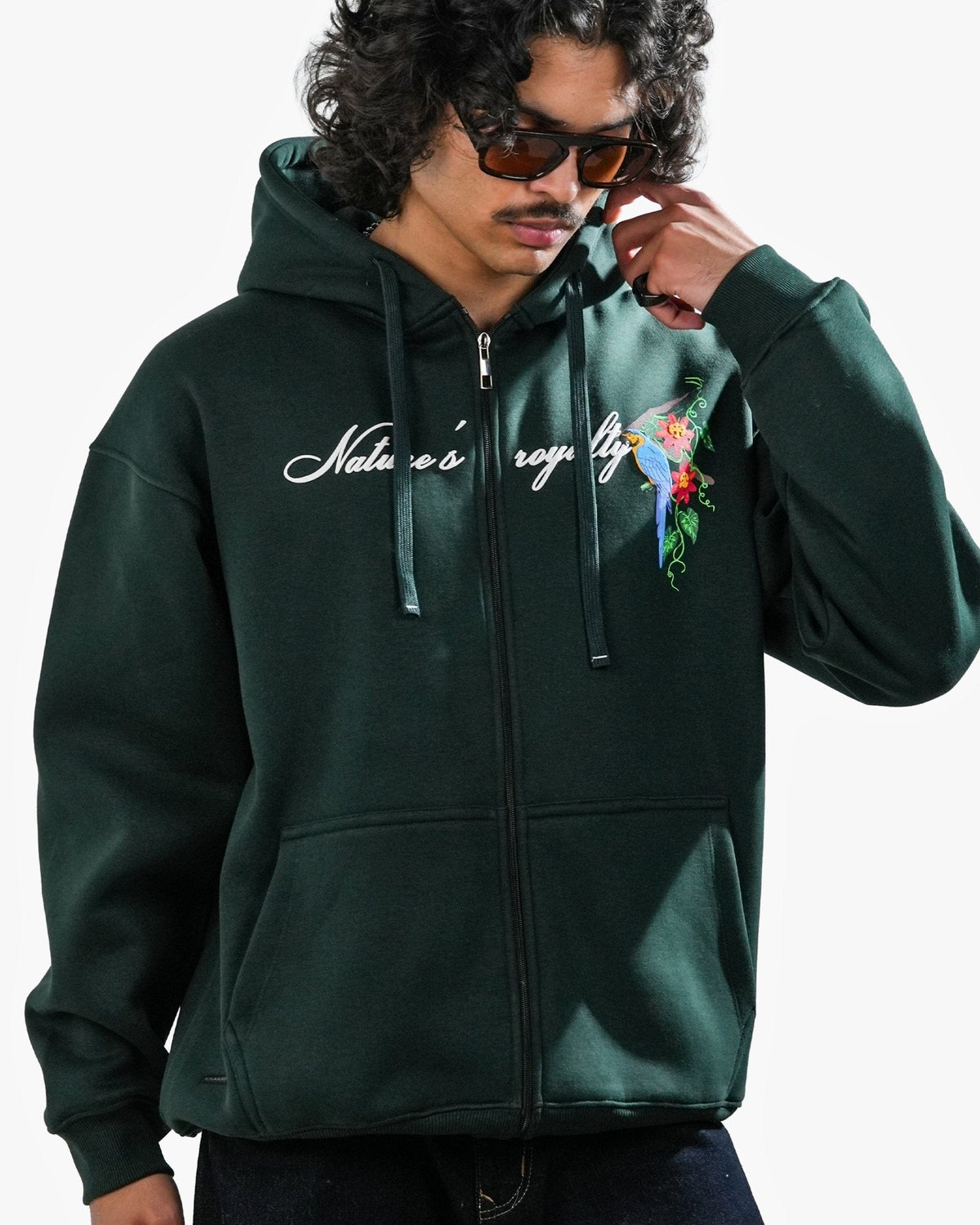 Nature's Royalty - Bottle Green Oversized Zipper Hoodie