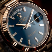 Rolex | Day-Date | 128235 | Rose gold | 36 mm | Rose gold | Blue | Automatic
