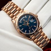 Rolex | Day-Date | 128235 | Rose gold | 36 mm | Rose gold | Blue | Automatic