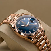 Rolex | Day-Date | 128235 | Rose gold | 36 mm | Rose gold | Blue | Automatic