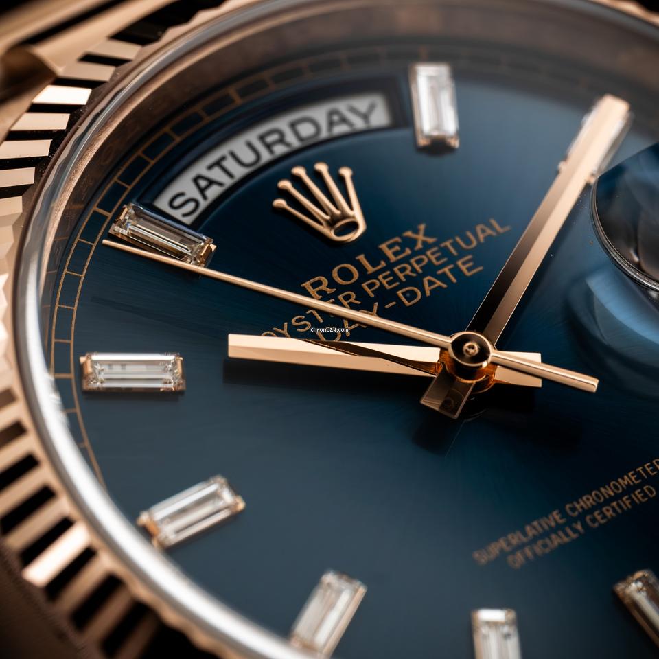 Rolex | Day-Date | 128235 | Rose gold | 36 mm | Rose gold | Blue | Automatic