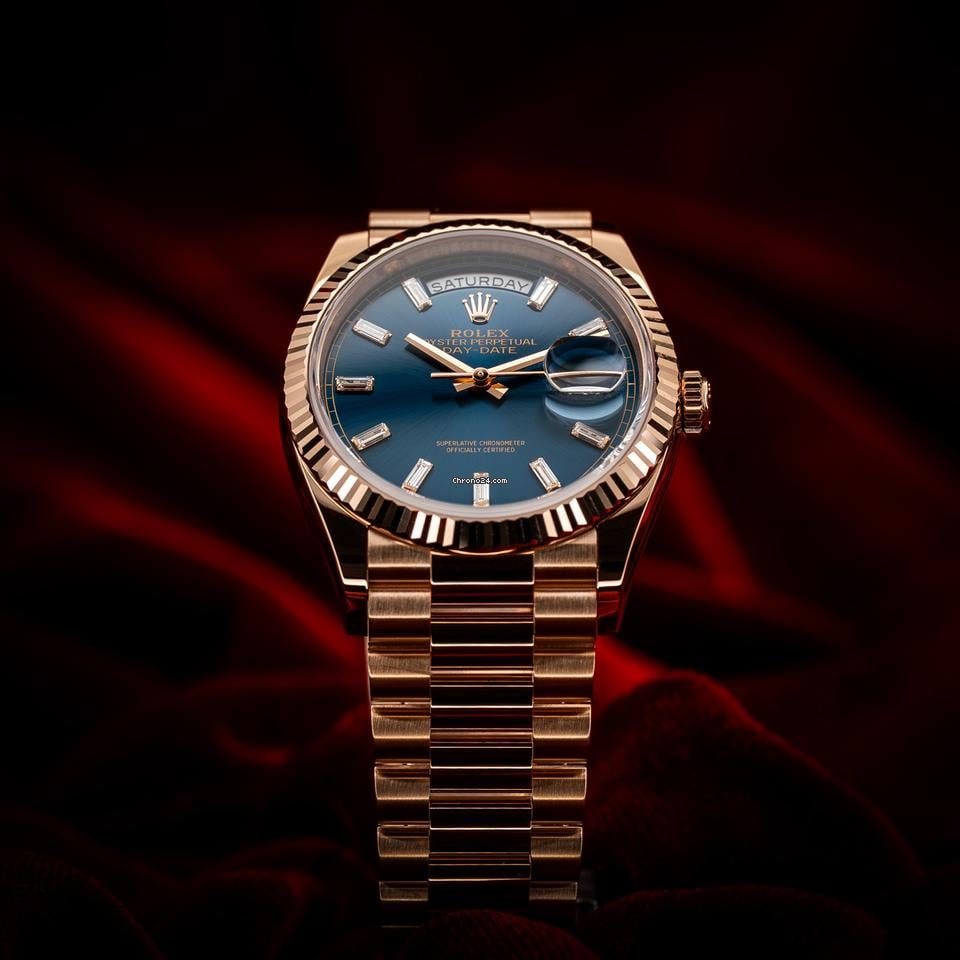 Rolex | Day-Date | 128235 | Rose gold | 36 mm | Rose gold | Blue | Automatic
