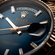 Rolex | Day-Date | 128235 | Rose gold | 36 mm | Rose gold | Blue | Automatic