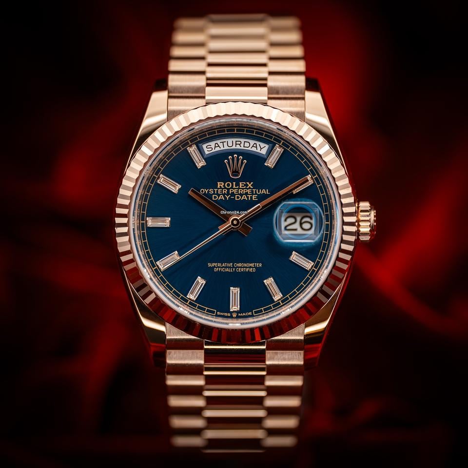 Rolex | Day-Date | 128235 | Rose gold | 36 mm | Rose gold | Blue | Automatic