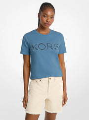 Michael Kors Sequined Logo Cotton T-Shirt DK CHAMBRAY