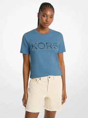 Michael Kors Sequined Logo Cotton T-Shirt DK CHAMBRAY